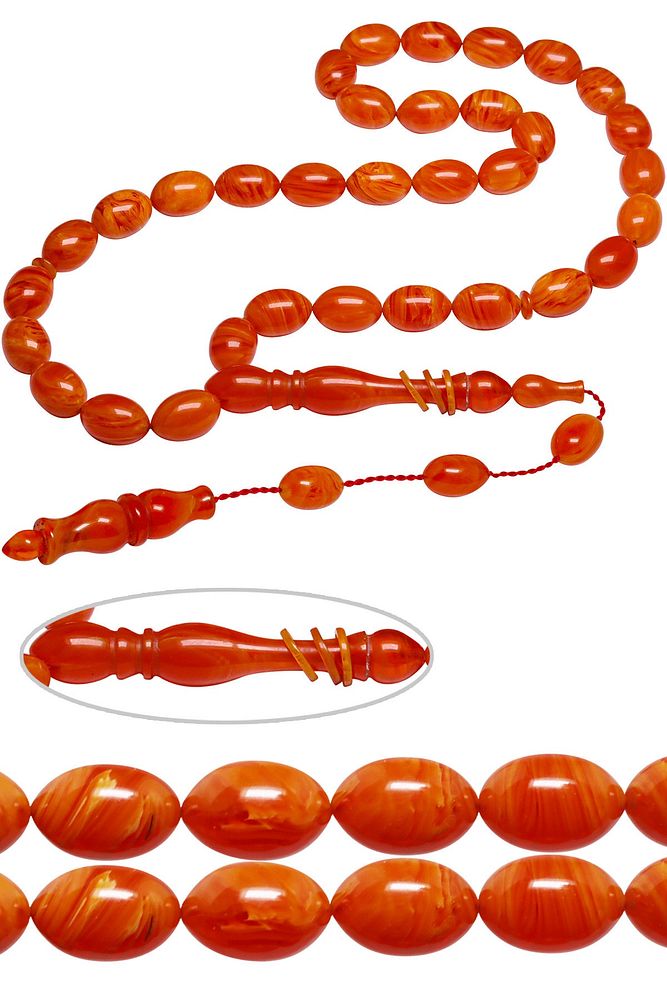 Sertifikalı Sistemli Turuncu Renkli Halkalı Sıkma Kehribar Tesbih