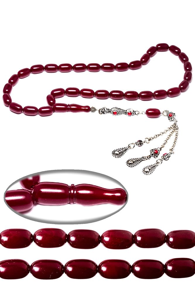 Sertifikalı Kırmızı Renkli Osmanlı Benzetmesi Çubuk Sıkma Kehribar Tesbih