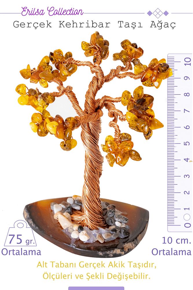Sertifikalı Baltık Damla Kehribar Doğal Taşı Ağaç