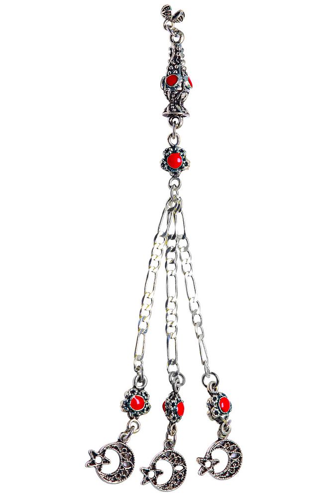 Kararmaz Kırmızı Mineli Düşük Ayar Gümüş Halep Tesbih Püskülü