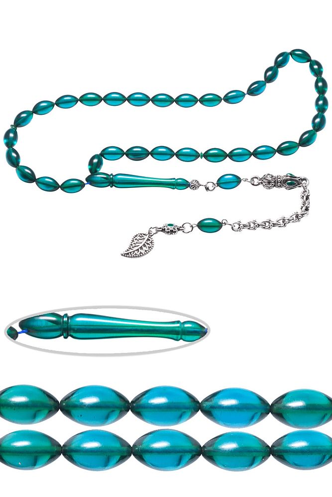 Turkuaz Renkli Beyzi Kesim Ateş Kehribar Tesbih