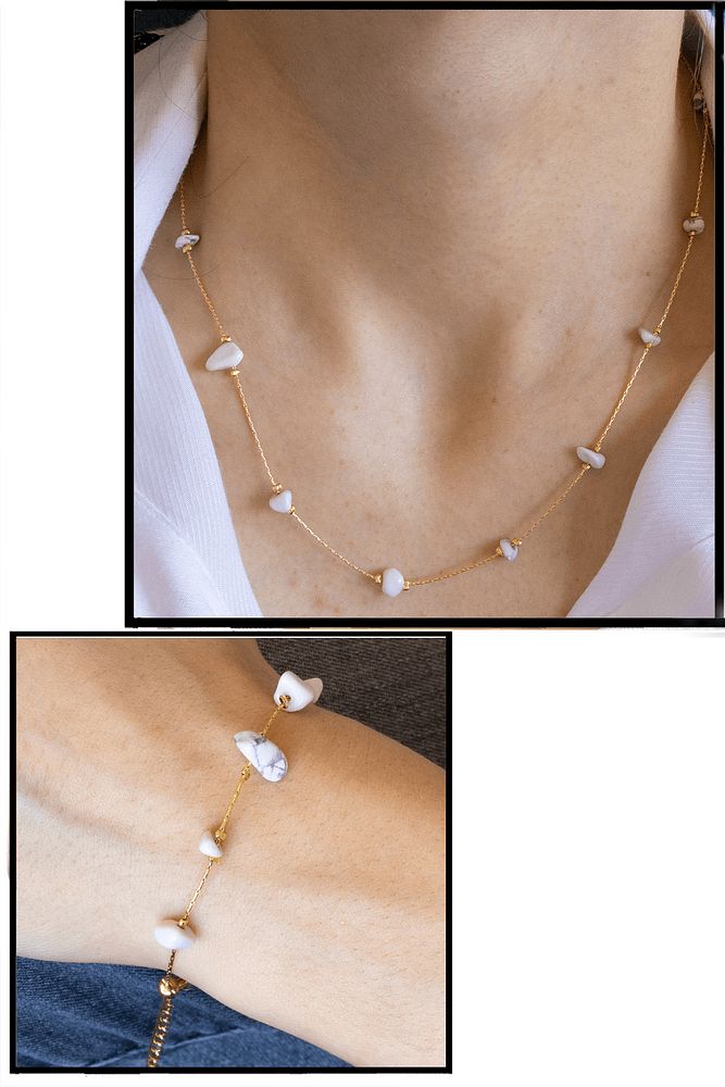 Sertifikalı Gold Havlit Taşlı Doğal Taş Kolye Bileklik Seti