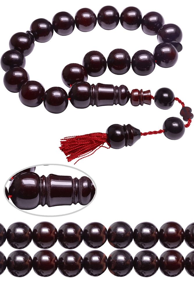 Sertifikalı Sistemli Bordo Renk Maskot Çubuk Sıkma Kehribar Tesbih