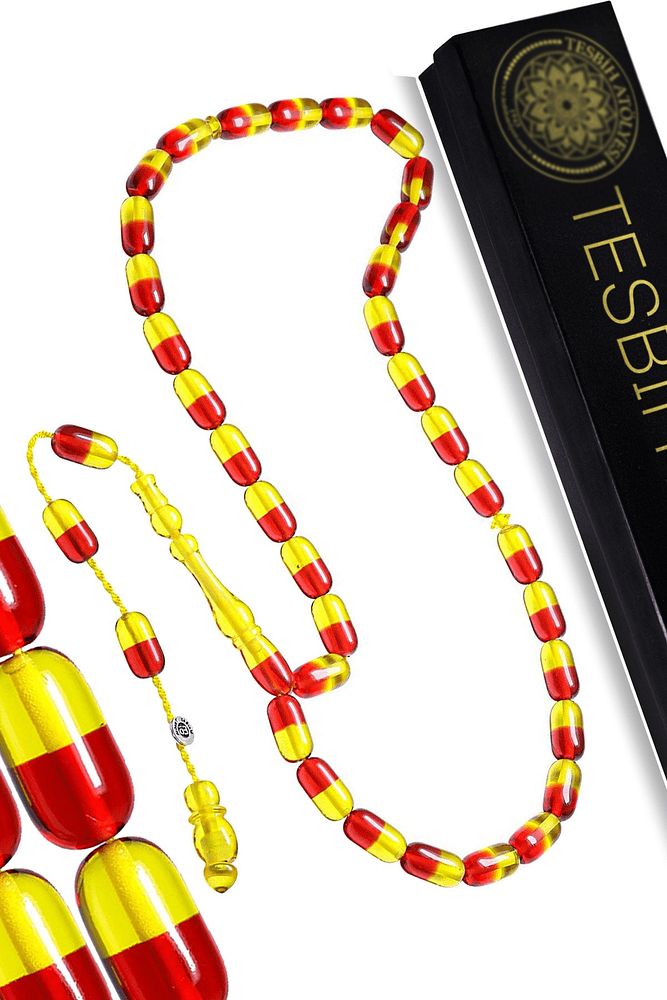 Sarı Kırmızılı Sertifikalı Ateş Kehribar Tesbih