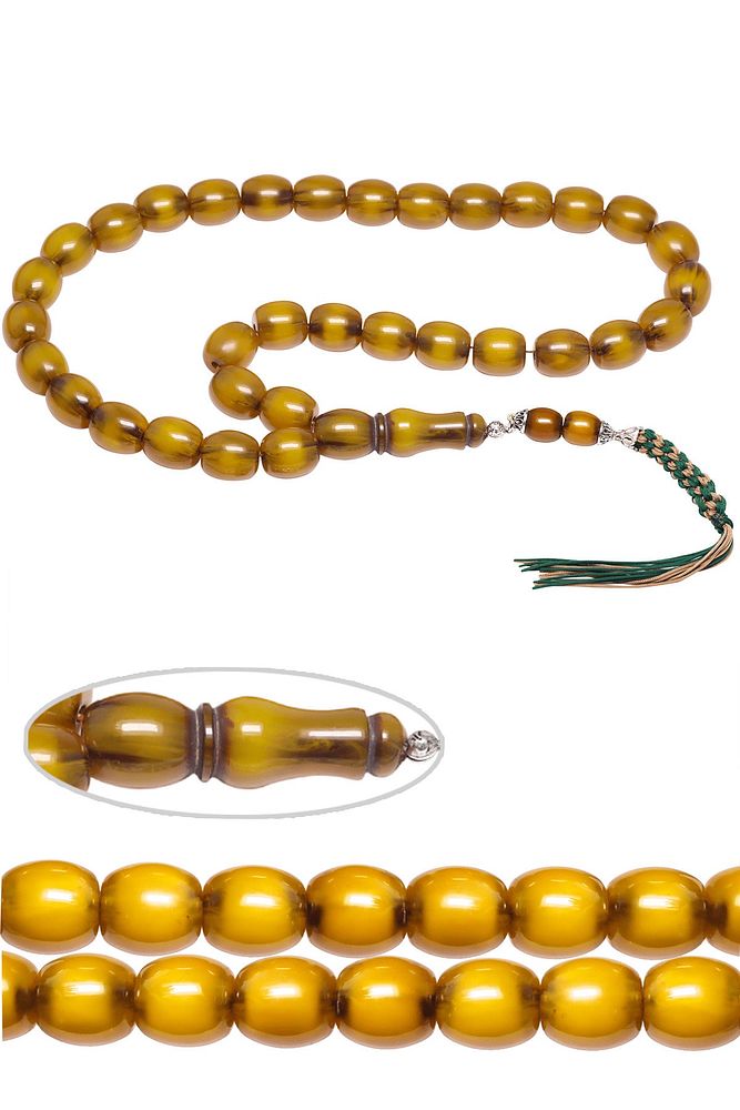 Sertifikalı Sarı Renkli Fıçı Kesim Iri Boy Çubuk Sıkma Kehribar Tesbih