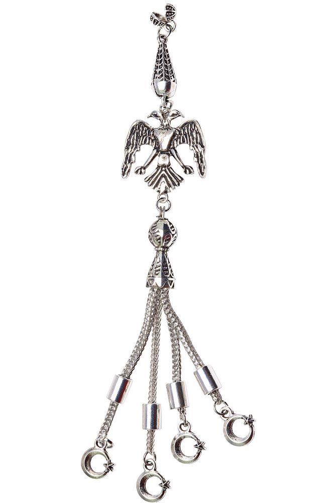 Kararmaz Selçuklu Kartalı Düşük Ayar Gümüş 4'lü Sallamalı Tesbih Püskülü