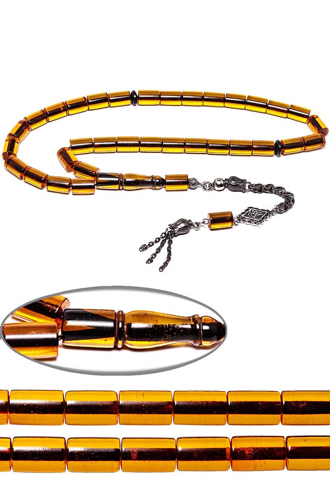 Koyu Sarı Renkli Kesme Kesim Ateş Kehribar Tesbih