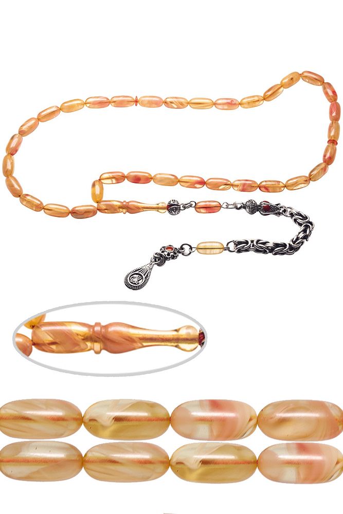 Sertifikalı Sarı Vişne Renkli Kapsül Kesim Sıkma Kehribar Tesbih