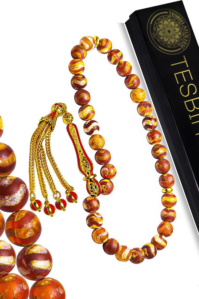 Sertifikalı Telkari Püskül Doğal Kahverengi Akik Taşı Tesbih