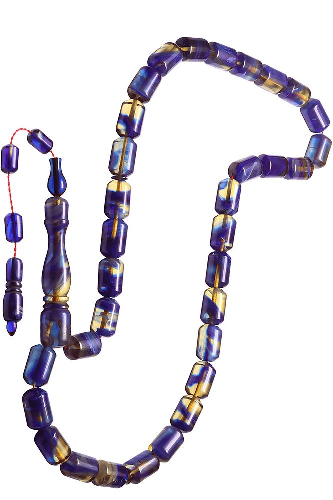 Sertifikalı Sistemli Kapsül Kesim Mavi Renkli Sıkma Kehribar Tesbih