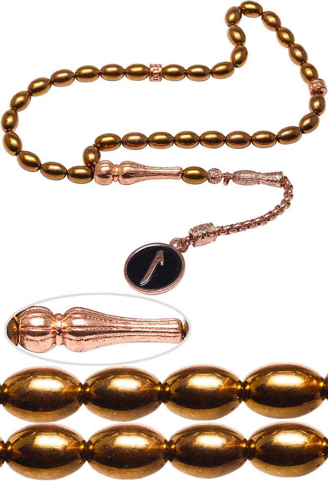 Sertifikalı Bronz Kaplama Kararmaz Doğal Hematit Taşı Tesbih