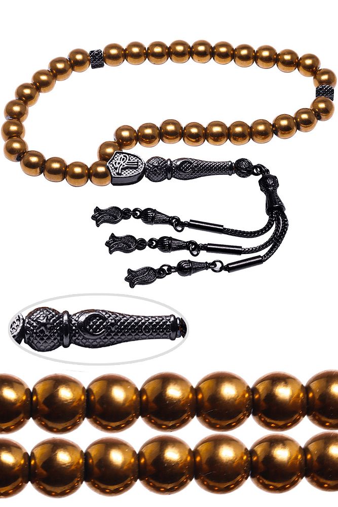 Sertifikalı Bronz Renkli Doğal Hematit Taşı Tesbih