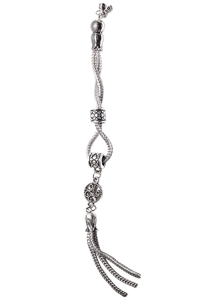 Kararmaz Burgulu Düşük Ayar Gümüş Saçaklı Tesbih Püskülü