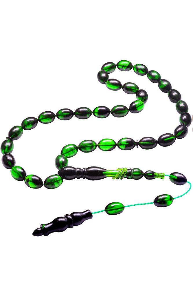 Sertifikalı Sistemli Halkalı Yeşil Siyah Renkli Hareli Ateş Kehribar Tesbih