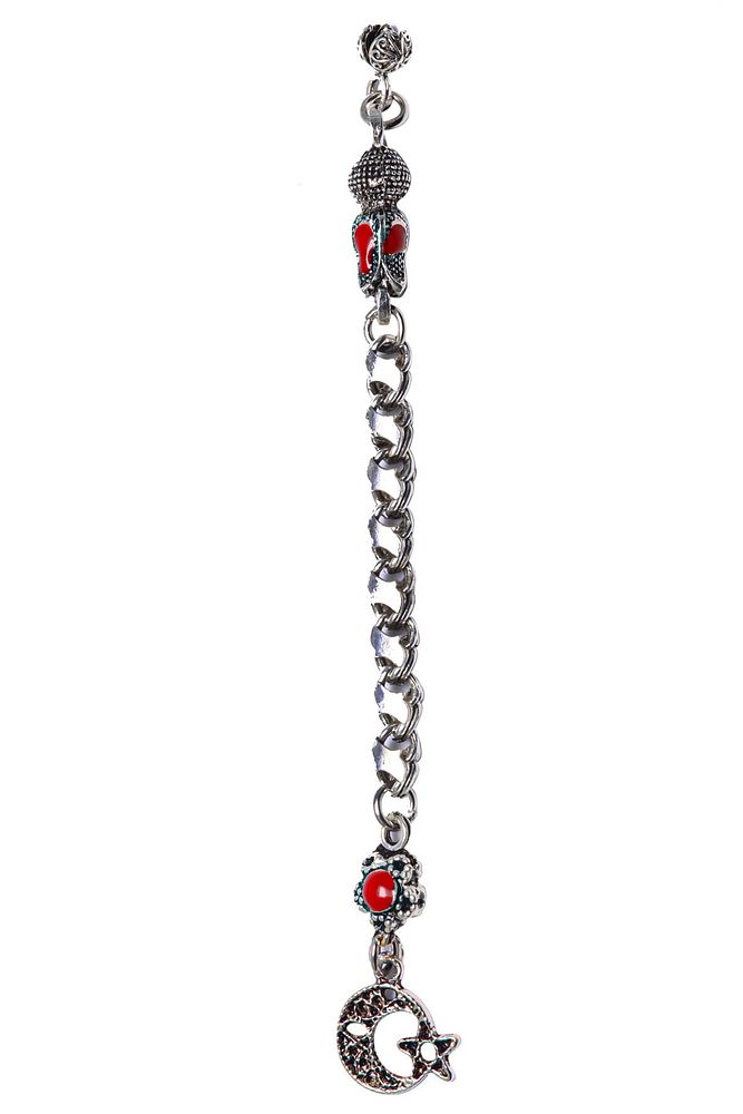 Kararmaz Kırmızı Mineli Düşük Ayar Gümüş Pullu Tesbih Püskülü