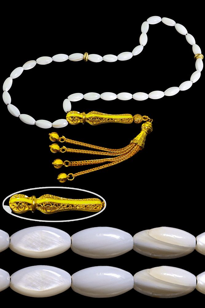 Sertifikalı Telkari Püsküllü Doğal Sedef Taşı Tesbih