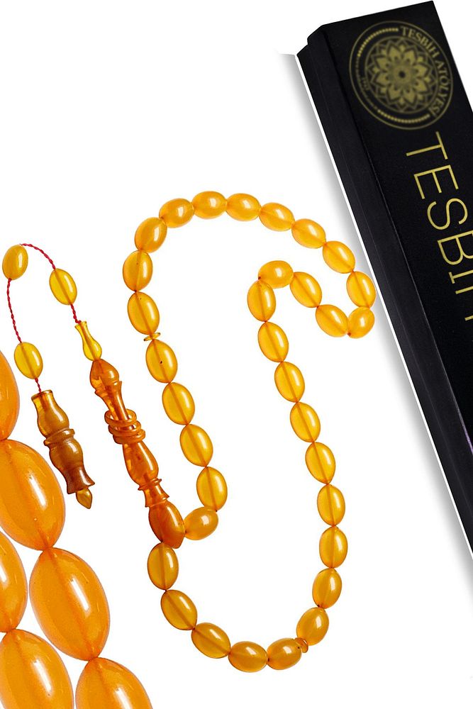 Sistemli Beyzi Kesim Sarı Renkli Halkalı Zar Kehribar Tesbih