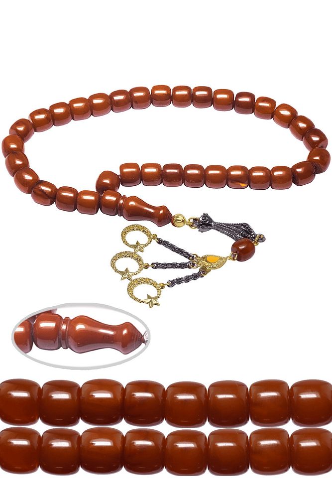 Koyu Kayısı Renkli Sıkma Kehribar Tesbih