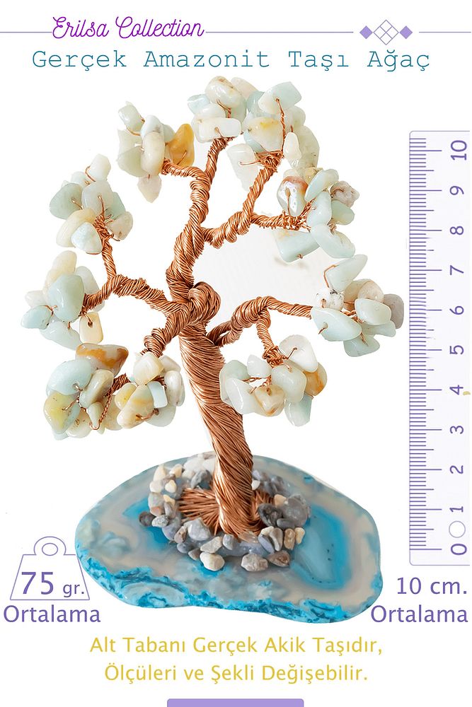 Sertifikalı Orijinal Gerçek Amazonit Taşı Ağaç - Akik Plakalı