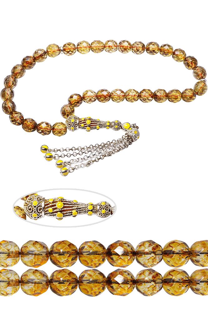 Sertifiikalı Iri Boy Sarı Doğal Kuvars Taşı Tesbih