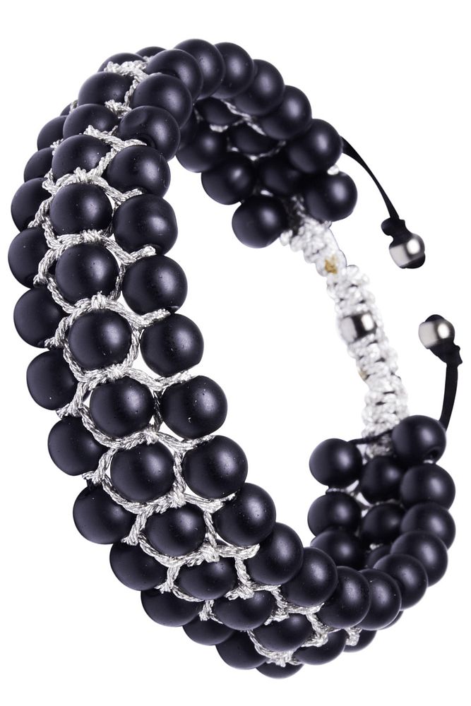 Sertifikalı Üçlü Gümüş Makrome Doğal Oniks Taşı Bileklik