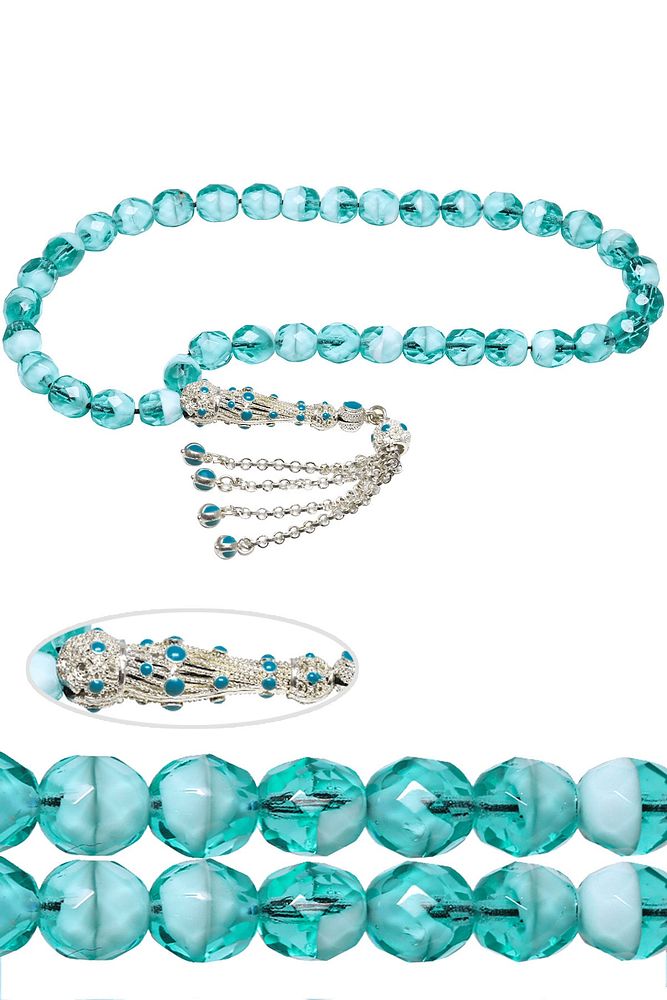 Sertifikalı Fasetli Mavi Doğal Kuvars Tesbih