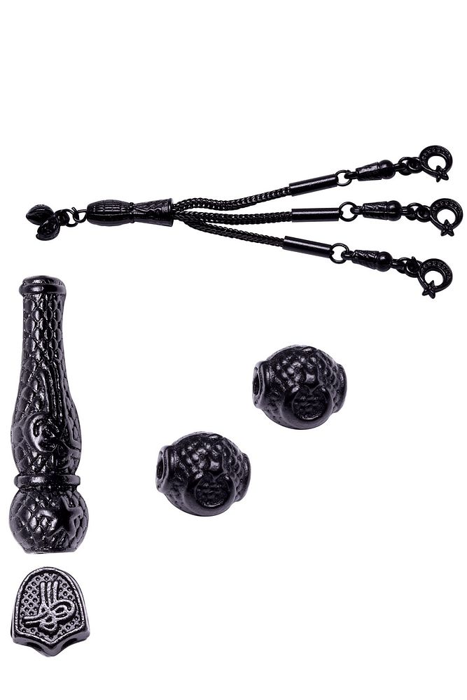 Siyah Renk Atmaz Osmanlı Tuğralı Kabartmalı Nikel Imame Püskül Set