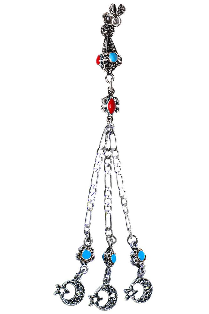 Kararmaz Mercan Firuze Mineli Düşük Ayar Gümüş Halep Tesbih Püskülü