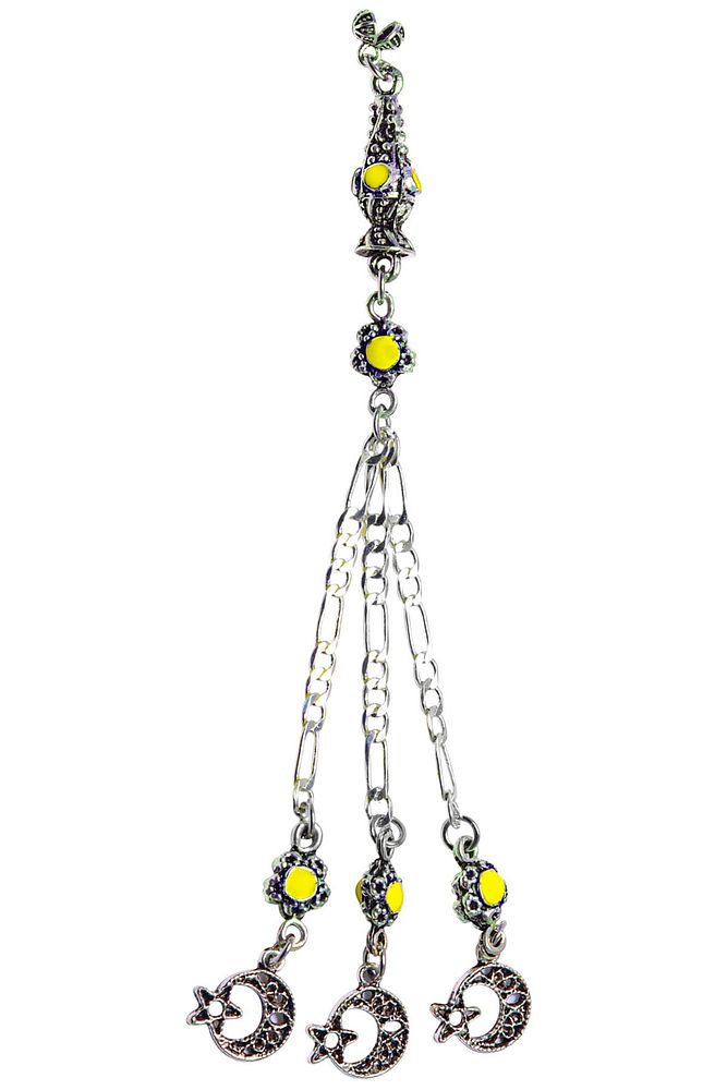 Kararmaz Sarı Mineli Düşük Ayar Gümüş Osmanlı Halep Tesbih Püskülü