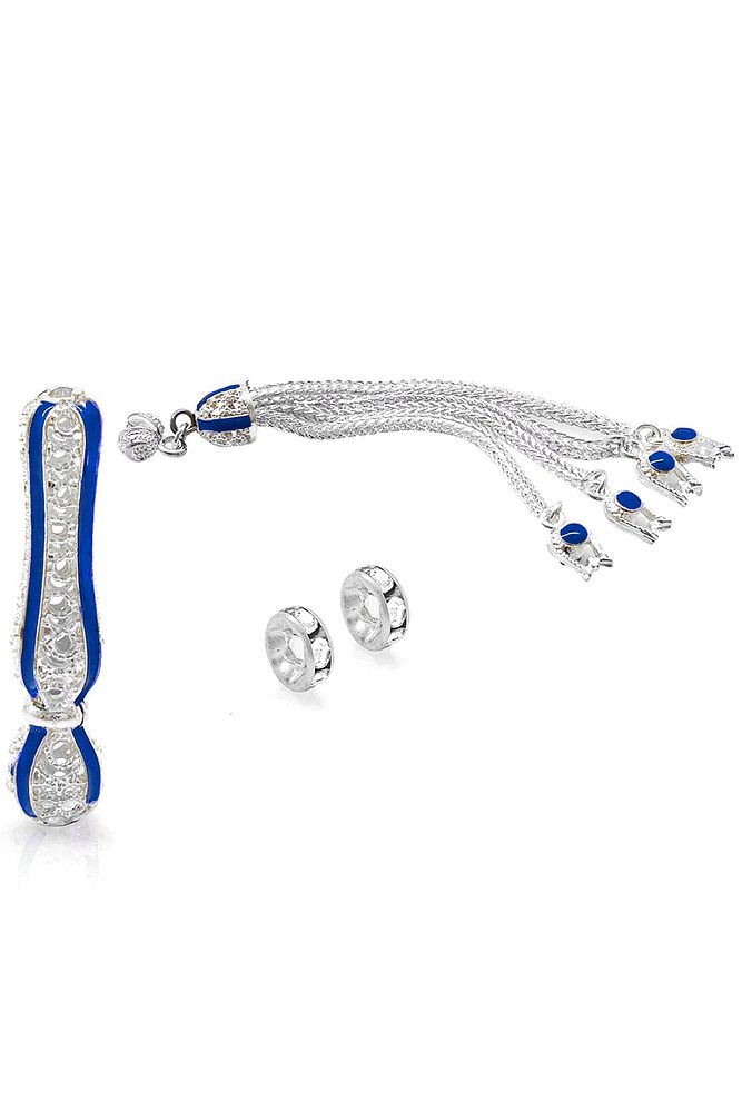 Beyaz Altın Kaplama Parlement Mavi Mineli Telkari Imame Püskül Set