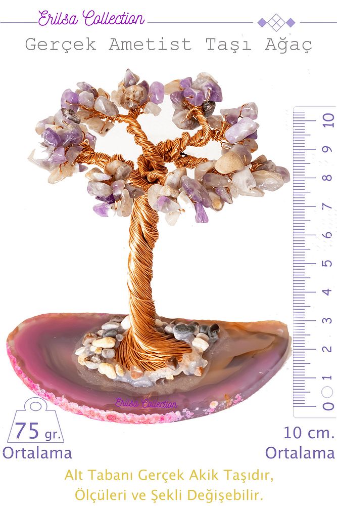 Sertifikalı Gerçek Brezilya Ametist Taşı Ağaç - Akik Plakalı