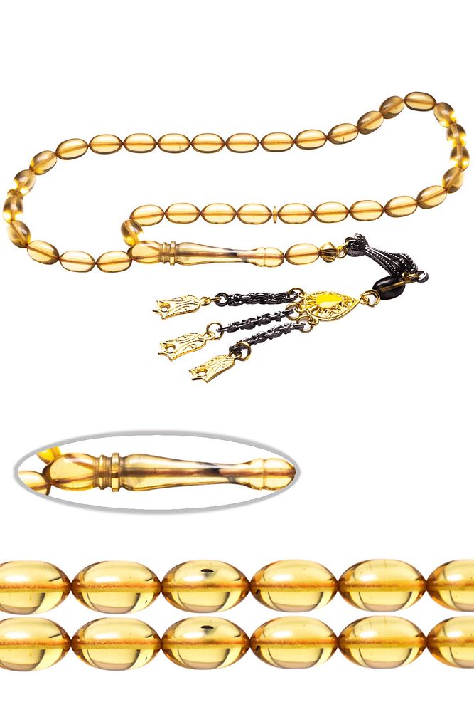 Bal Sarısı Renkli Şeffaf Ateş Kehribar Tesbih