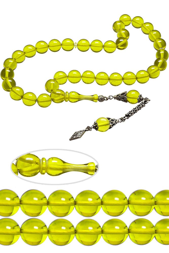 Sertifikalı Su Yeşil Renk Küre Kesim Toz Kehribar Tesbih