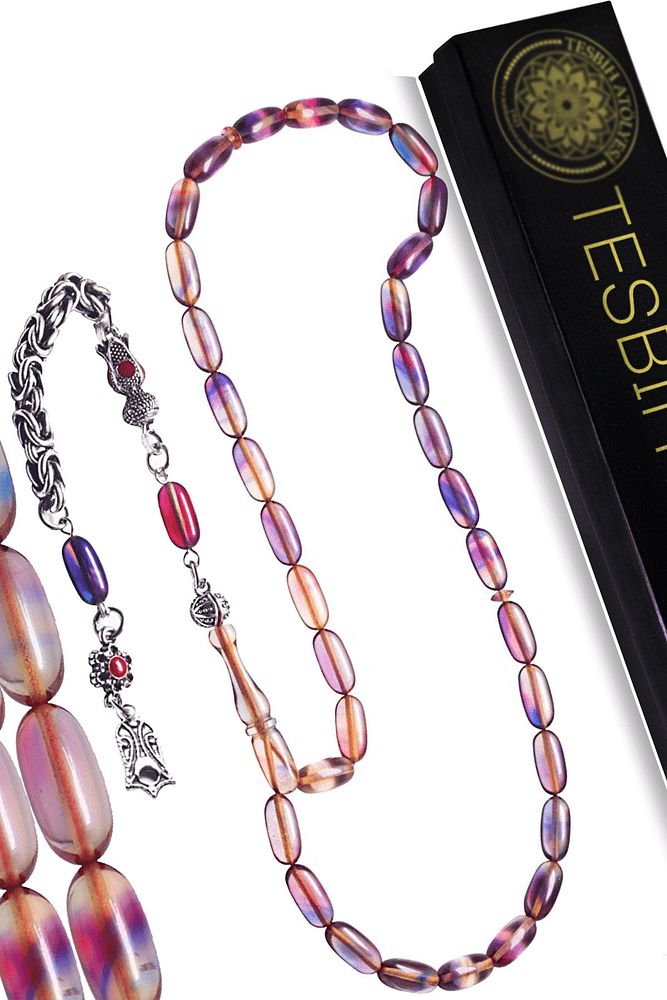 Mavi Mor Şeffaf Renkli Kapsül Kesim Ateş Kehribar Tesbih