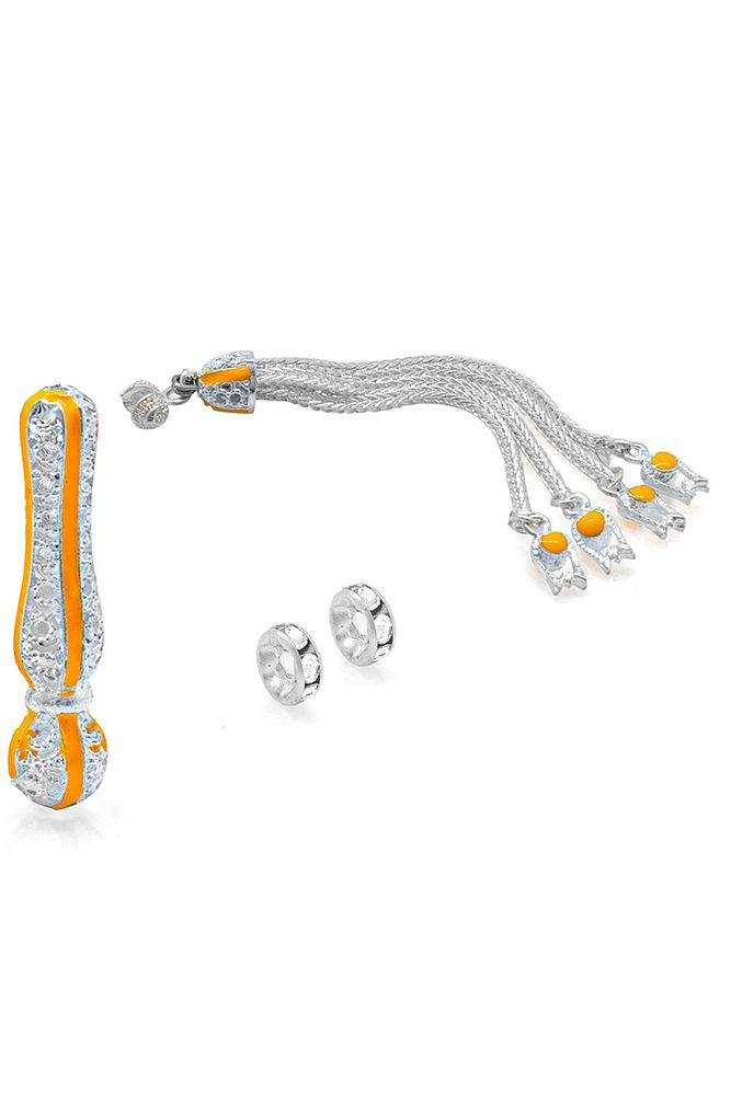 Beyaz Altın Kaplama Turuncu Renk Mineli Telkari Imame Püskül Set