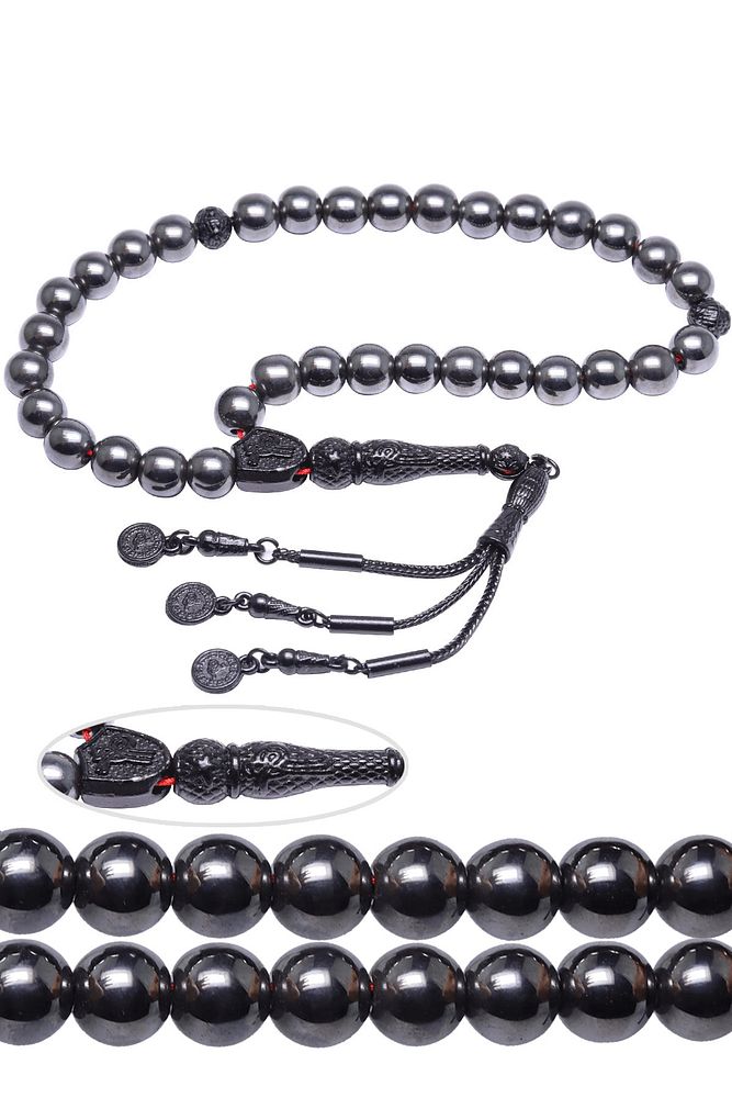 Sertifikalı Kararmaz Püsküllü Doğal Hematit Taşı Tesbih