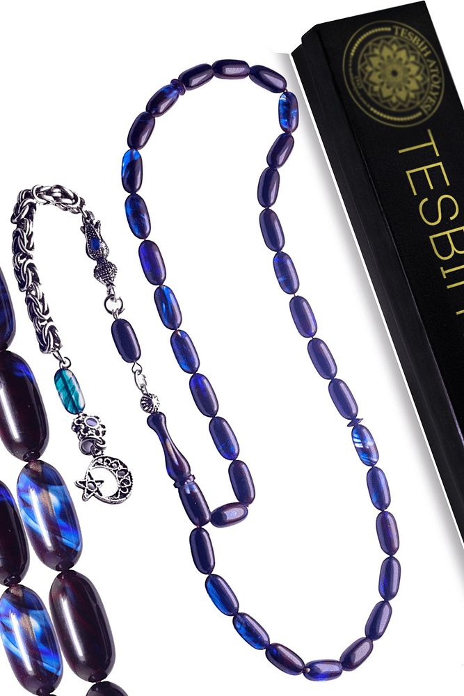 Mavi Renkli Kapsül Kesim Kral Püsküllü Ateş Kehribar Tesbih