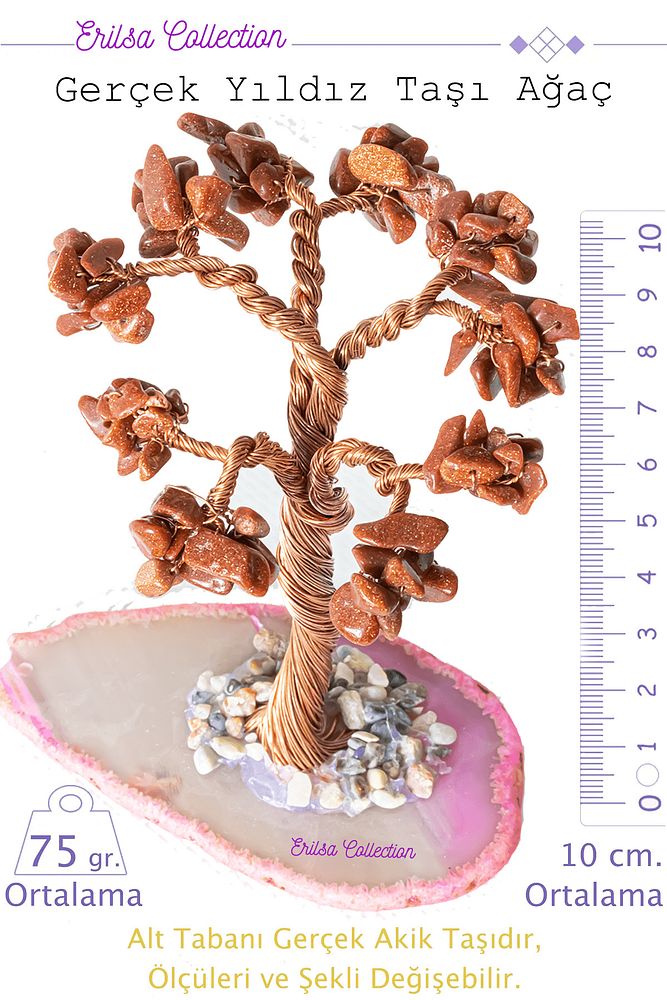 Sertifikalı Gerçek Kahverengi Yıldız Taşı Ağaç - Akik Plakalı