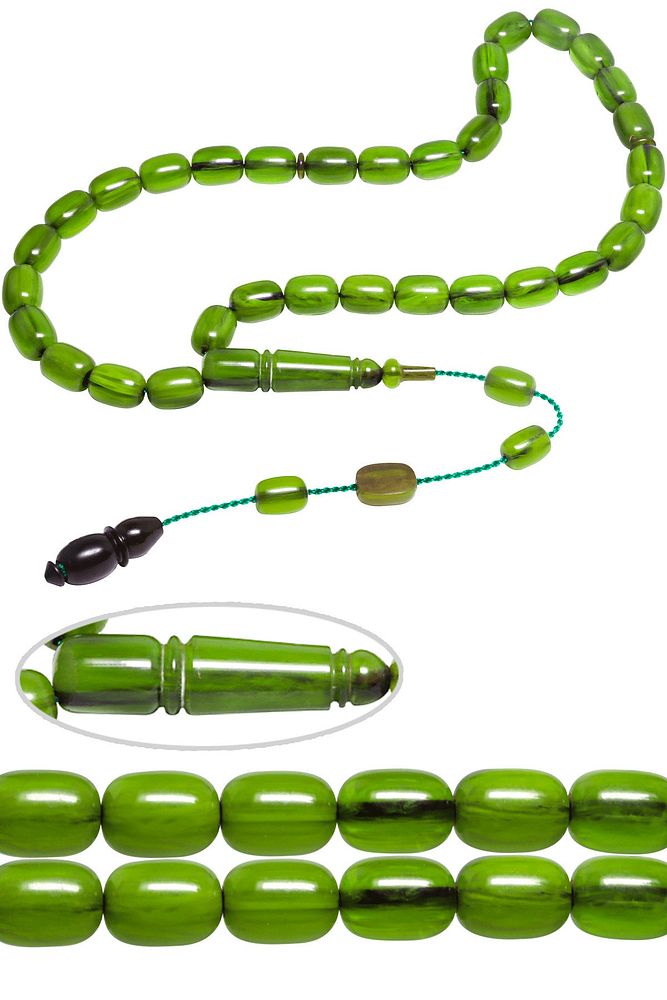 Sertifikalı Sistemli Yeşil Renk Osmanlı Benzetmesi Çubuk Sıkma Kehribar Tesbih