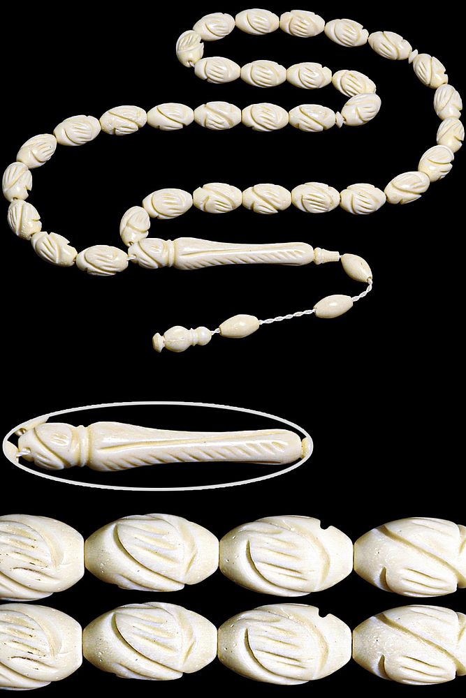 Sistemli Beyzi Kesim El Oyma Sanatı Deve Kemiği Tesbih