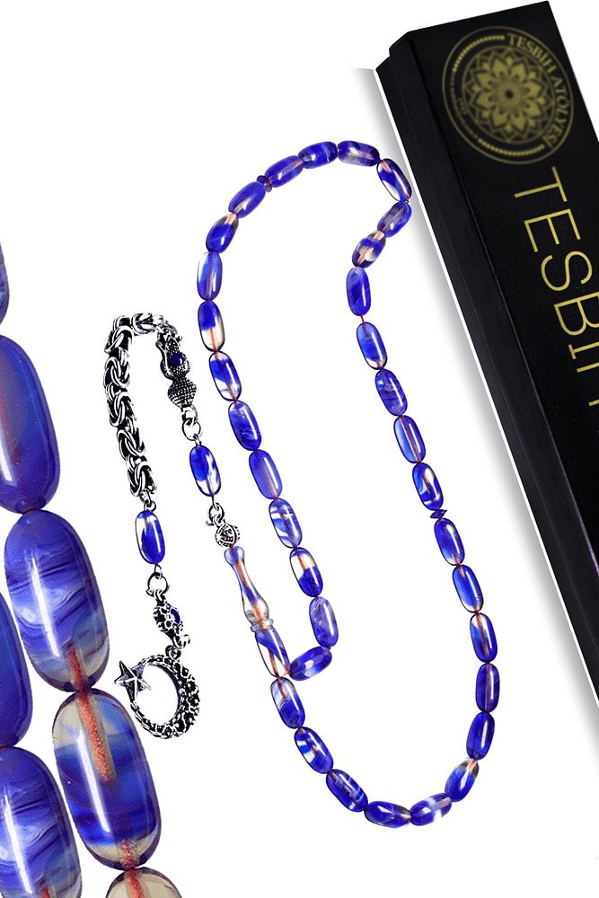 Sertifikalı Mavi Renk Kapsül Kesim Sıkma Kehribar Tesbih