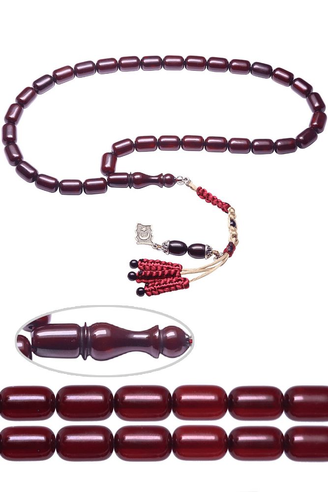 Sertifikalı Bordo Renkli Kapsül Kesim Sıkma Kehribar Tesbih