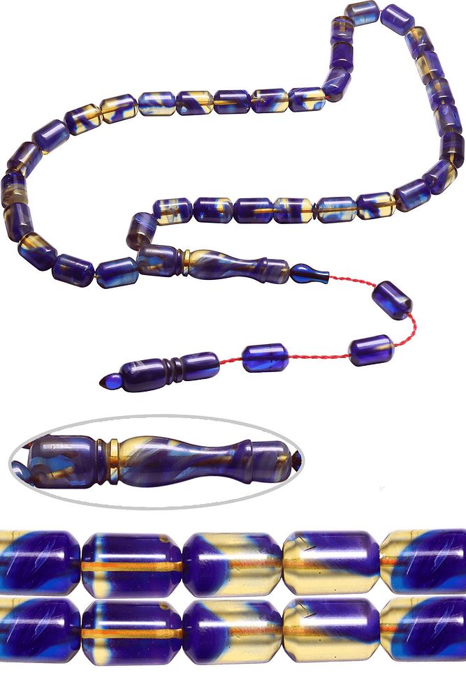 Sistemli Kapsül Kesim Mavi Renkli Hareli Halkalı Sıkma Kehribar Tesbih