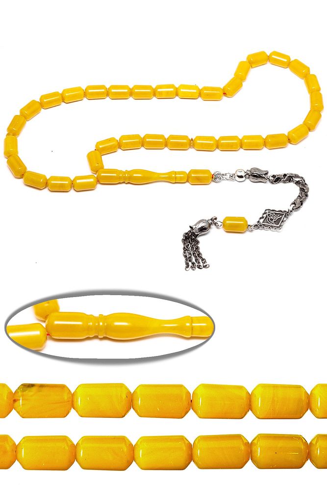 Sertifikalı Sarı Renk Kapsül Kesim Sıkma Kehribar Tesbih