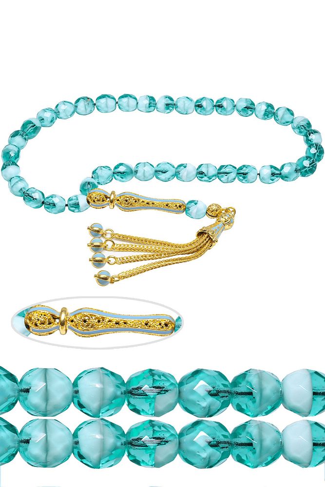 Sertifikalı Telkari Püskül Mavi Doğal Kuvars Taşı Tesbih