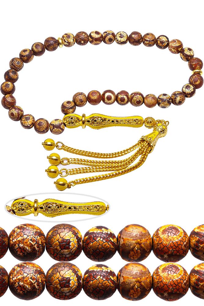 Sertifikalı Telkari Püskül Doğal Tibet Akik Taşı Tesbih