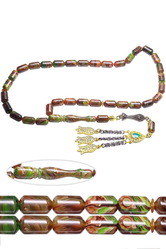 Sertifikalı Yeşil Renk Hareli Kapsül Kesim Sıkma Kehribar Tesbih