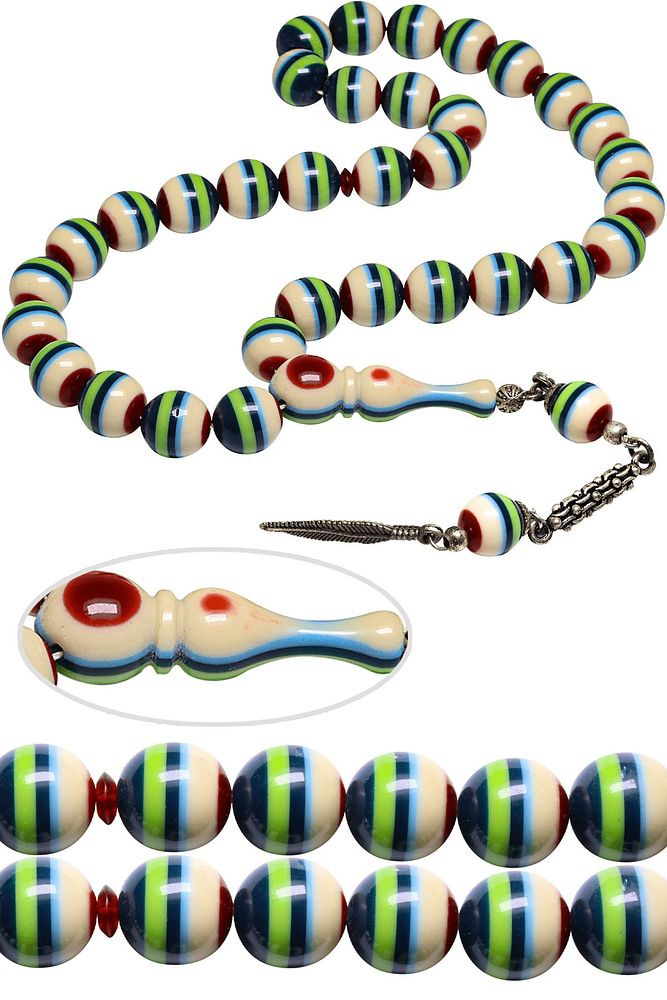 Kral Püsküllü Küre Kesim Çizgili Arizona Toz Kehribar Tesbih