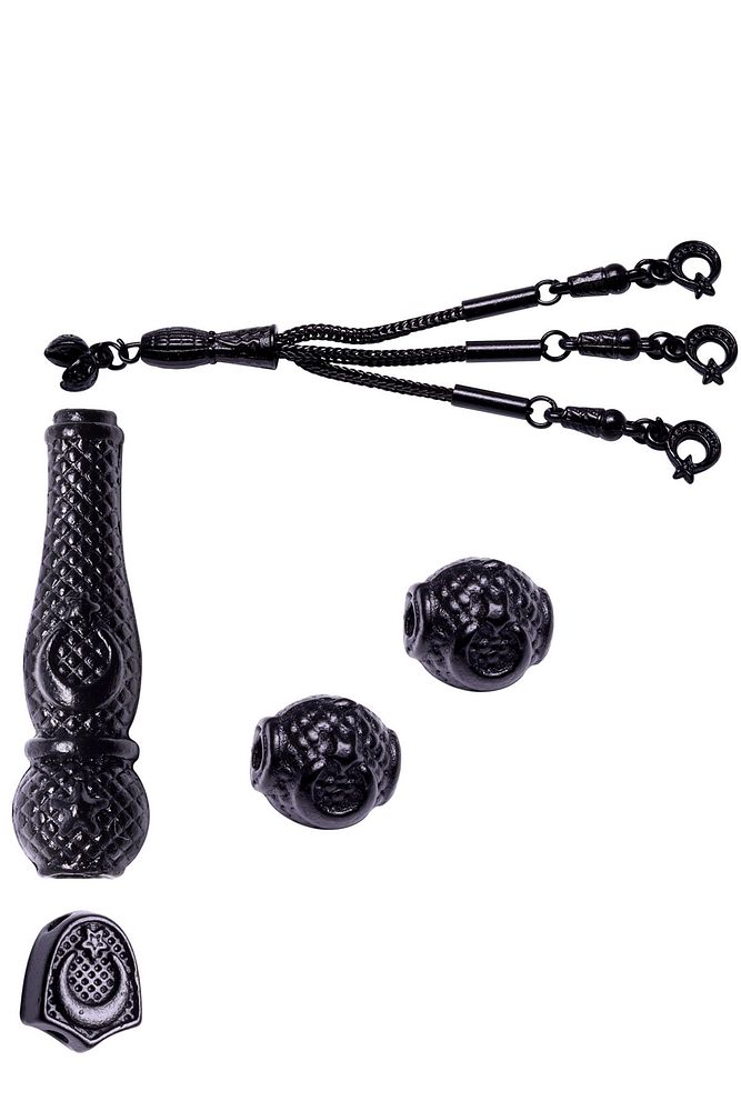 Siyah Renk Atmaz Ay Yıldız Kabartmalı Nikel Imame Püskül Set