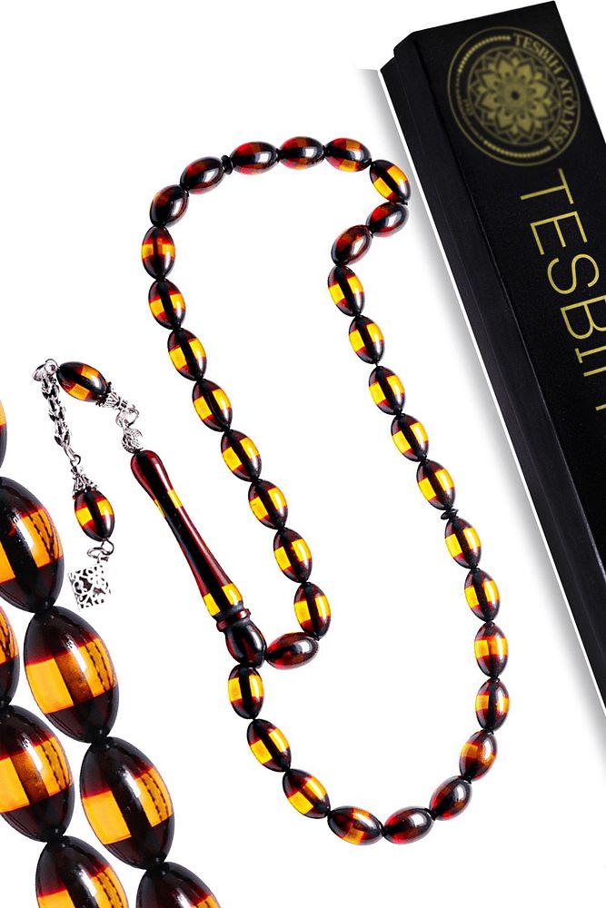 Sertifikalı Turuncu Siyah Sürmeli Toz Kehribar Tesbih